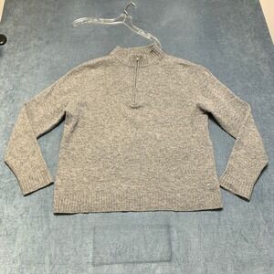 Green Tree Sweater Mens Medium Heather Gray Tight Knit Ribbed Trim Quarter Zip